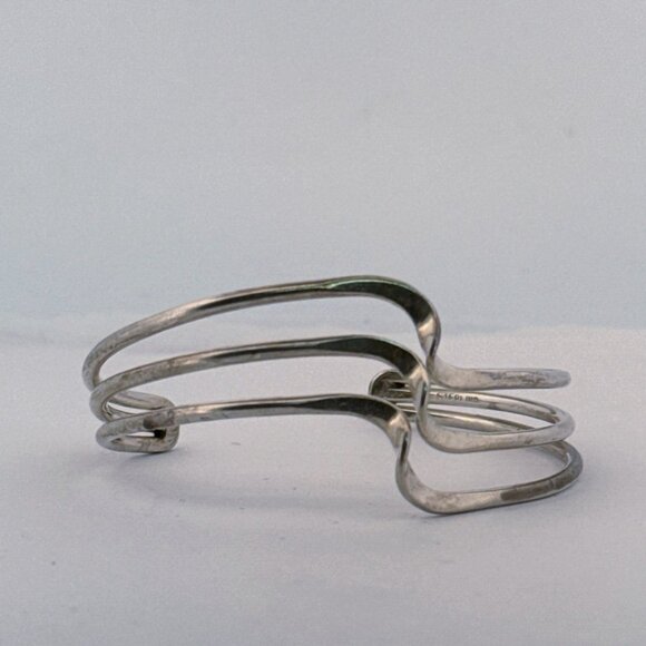 Estate Sterling Silver 925 Triple Wave Cuff Bracelet 6.5” Vintage Modernist - Picture 2 of 11
